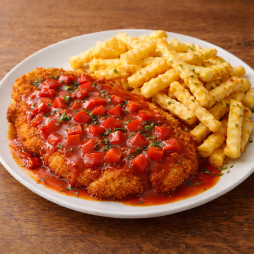 Paprikaschnitzel mit Pommes