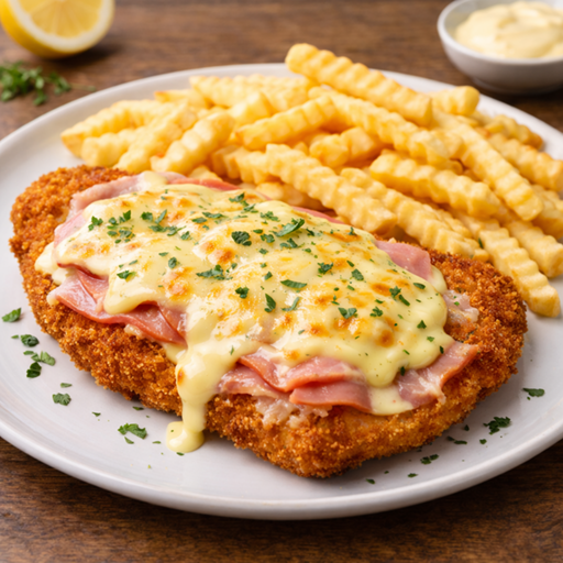 Schlemmerschnitzel mit Pommes