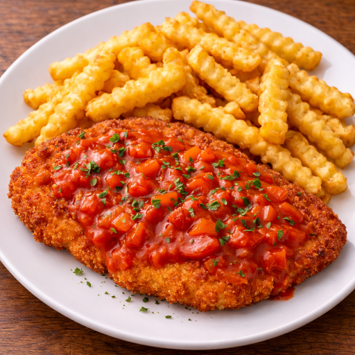 Hähnchenpaprikaschnitzel mit Pommes
