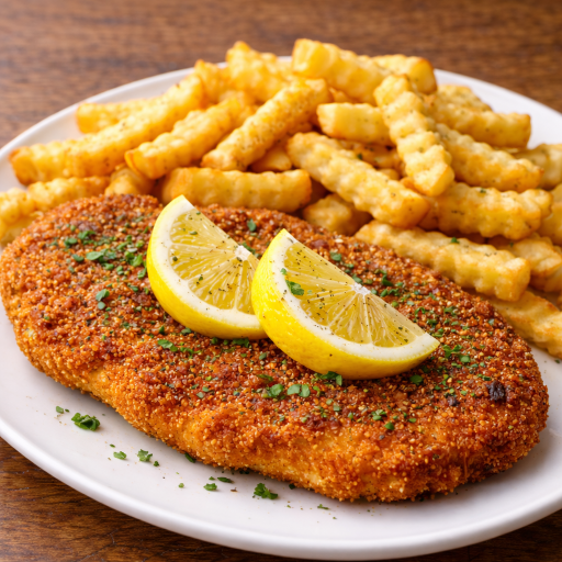 Hähnchenschnitzel mit Pommes