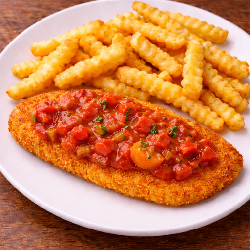 Veganes Paprikaschnitzel mit Pommes